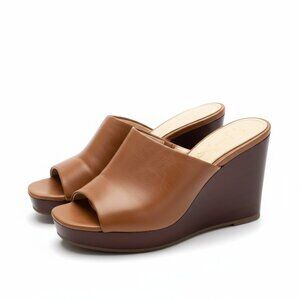 Jessica Simpson Leather Wedge Mule Sandals Brown Size 6M EU 36.5